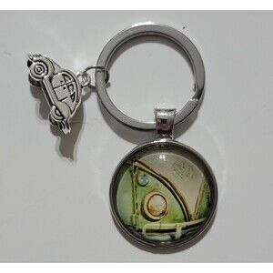 Volkswagen VAN SAMBA Vintage Hippie Peace Sign Bus Beetle Bug Keychain Green